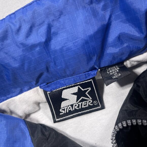 Vintage Starter Jacket Women Large‎ Windbreaker Black Blue Ripstop Hooded - Picture 6 of 12